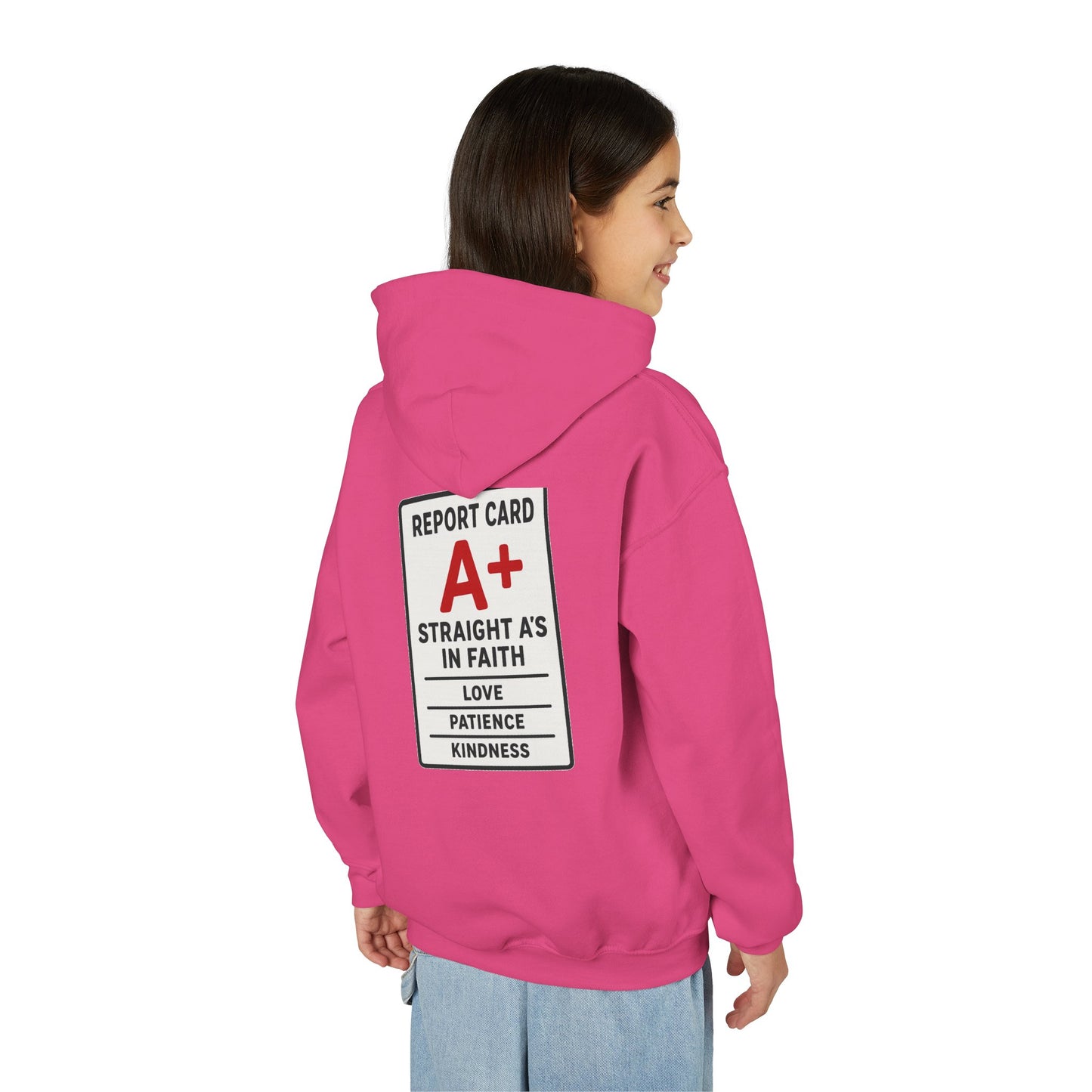 Straight A's -Faith-Focused Youth Hoodie for Encouragement, Youth Sweatshirt, Inspirational Gift, Confirmation, Back to School Apparel, Report Card Design