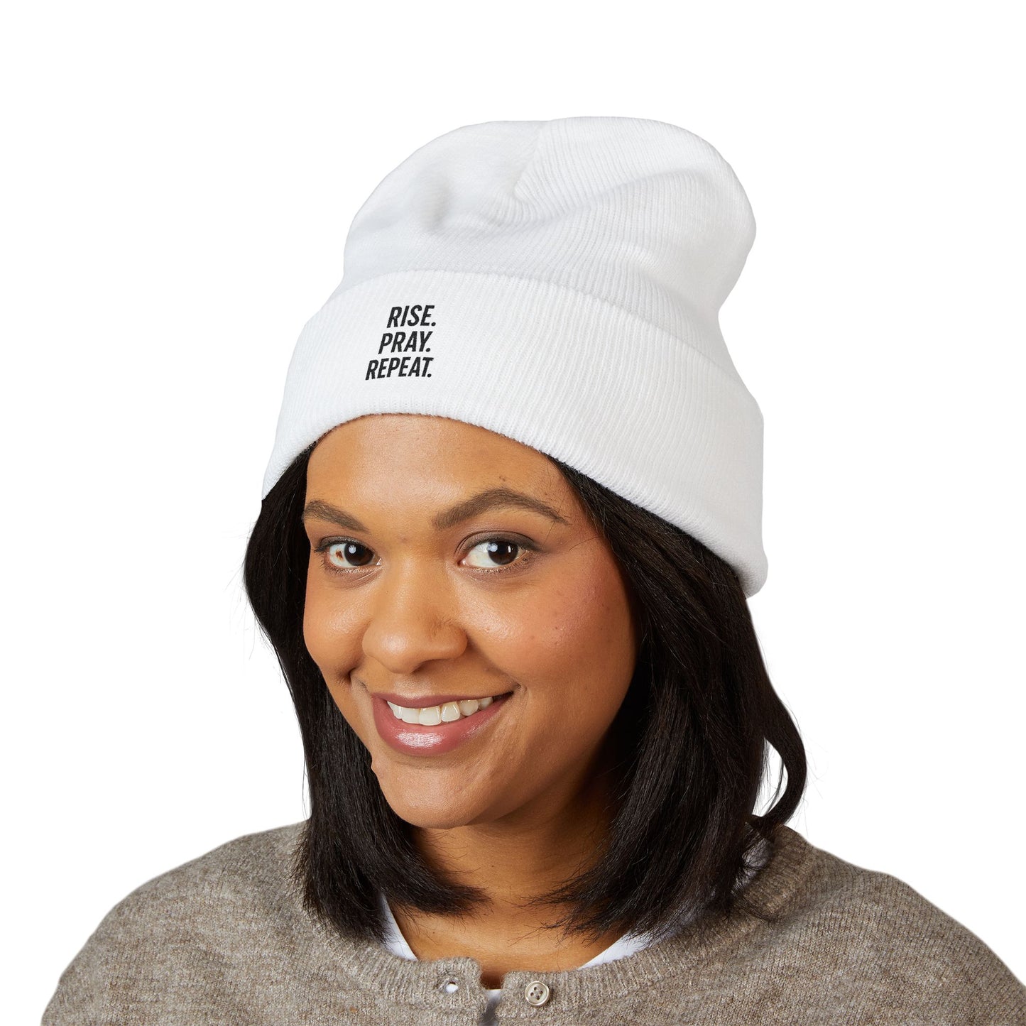 Rise Pray Repeat, cuffed beanie Hat, Gift for Her, Beanie for God Lovers, Cozy Style for All Occasions