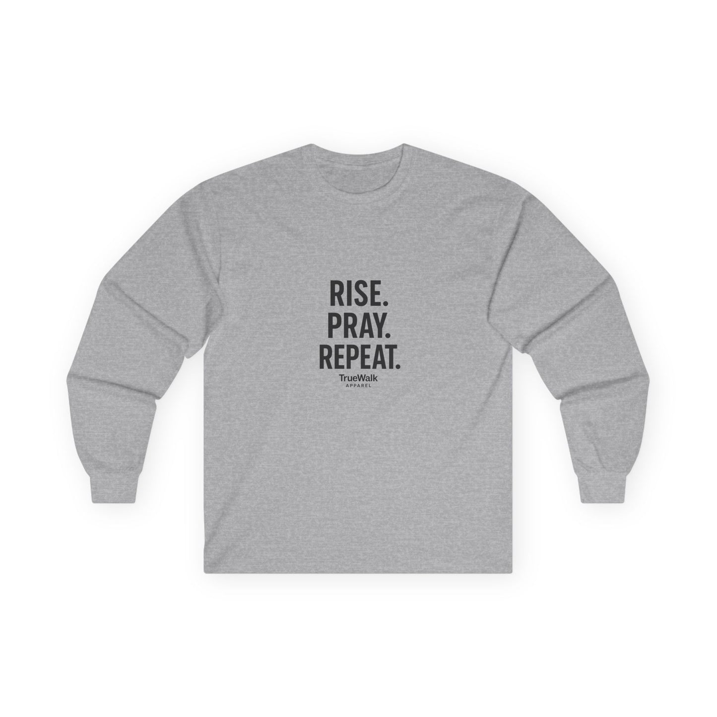 Inspirational Long Sleeve Tee | RISE. PRAY. REPEAT. | Faith-Based Apparel, Everyday Wear, Gift for Him/Her, Spiritual Motto, Cozy Shirt