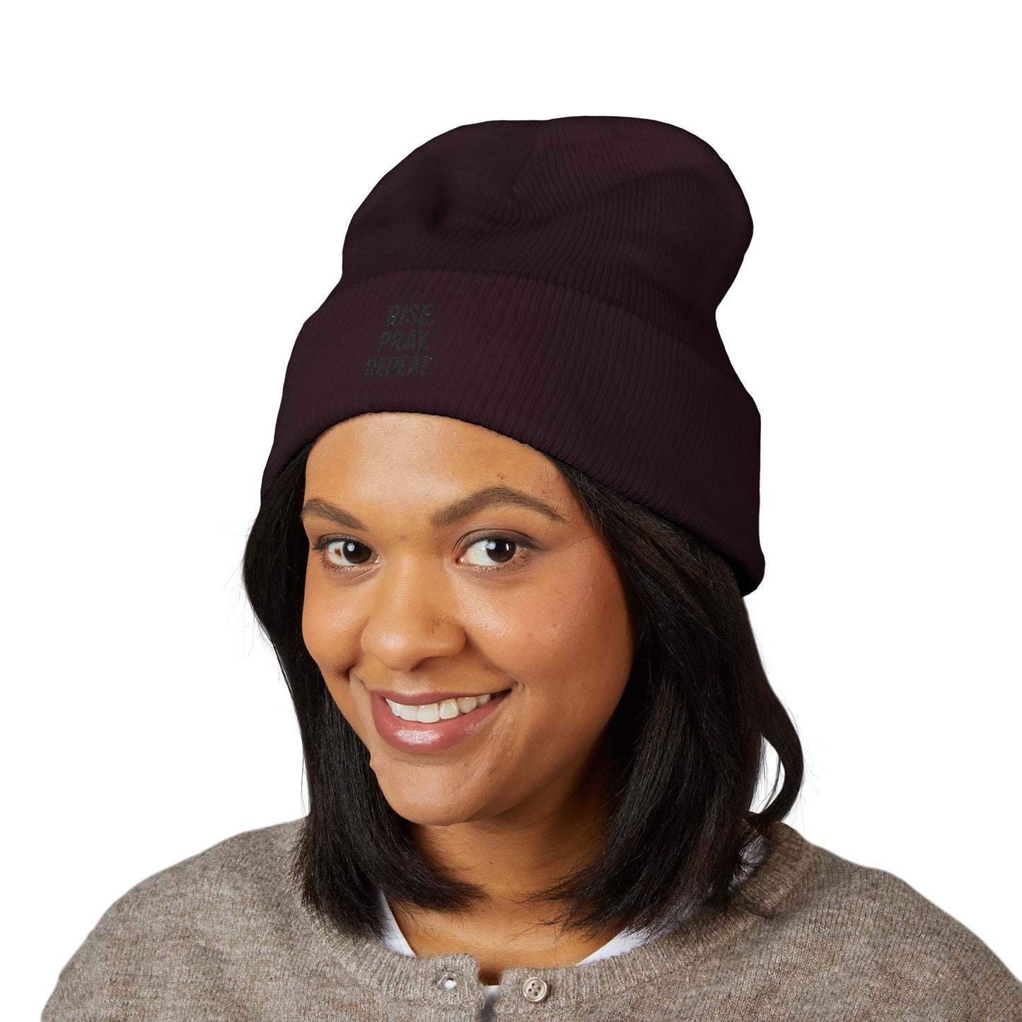 Rise Pray Repeat, cuffed beanie Hat, Gift for Her, Beanie for God Lovers, Cozy Style for All Occasions