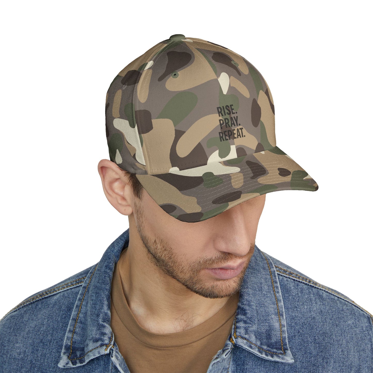 Pray & Rise Cap - Motivational Closed-Back Hat for Faith, Spirituality, Gifts, Daily Inspiration, Embroidered Apparel