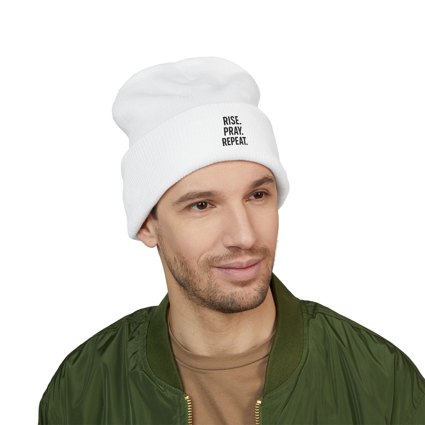 Rise Pray Repeat, cuffed beanie Hat, Gift for Her, Beanie for God Lovers, Cozy Style for All Occasions