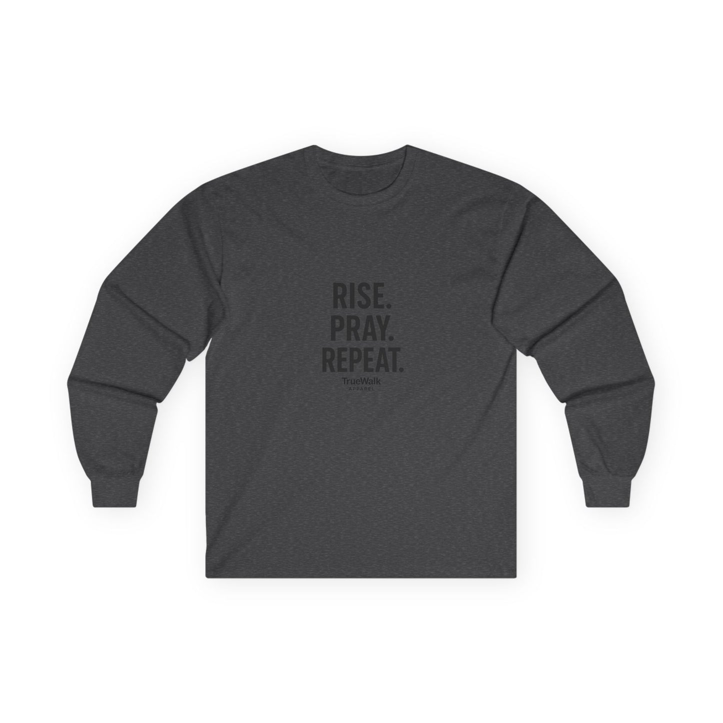 Inspirational Long Sleeve Tee | RISE. PRAY. REPEAT. | Faith-Based Apparel, Everyday Wear, Gift for Him/Her, Spiritual Motto, Cozy Shirt