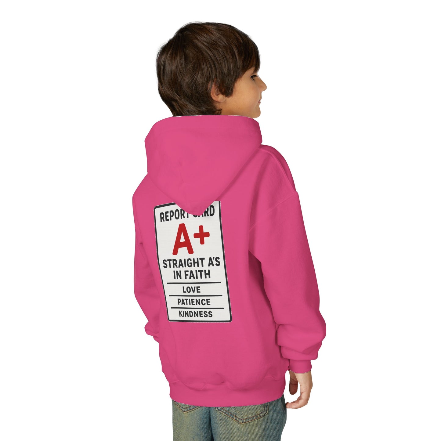 Straight A's -Faith-Focused Youth Hoodie for Encouragement, Youth Sweatshirt, Inspirational Gift, Confirmation, Back to School Apparel, Report Card Design