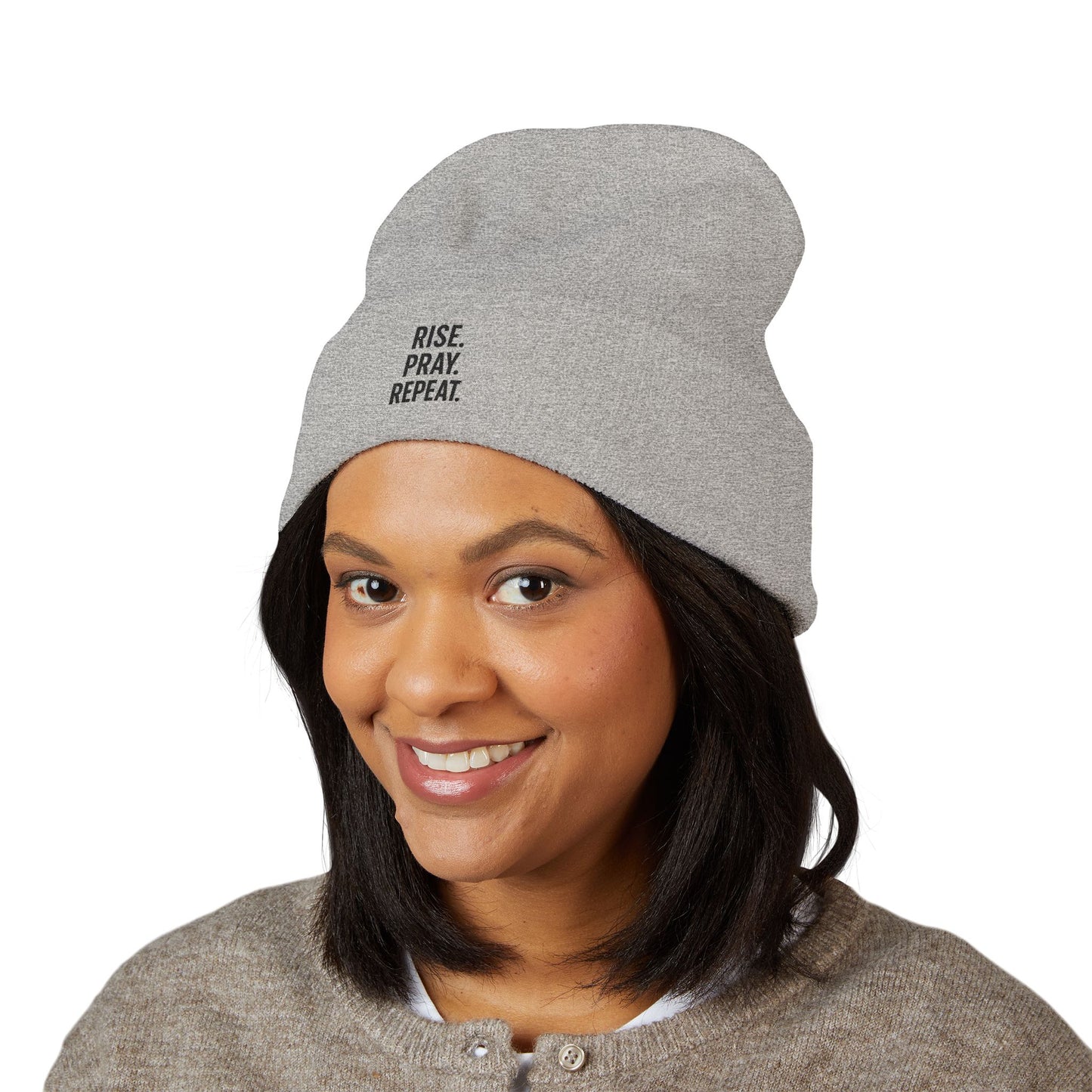 Rise Pray Repeat, cuffed beanie Hat, Gift for Her, Beanie for God Lovers, Cozy Style for All Occasions
