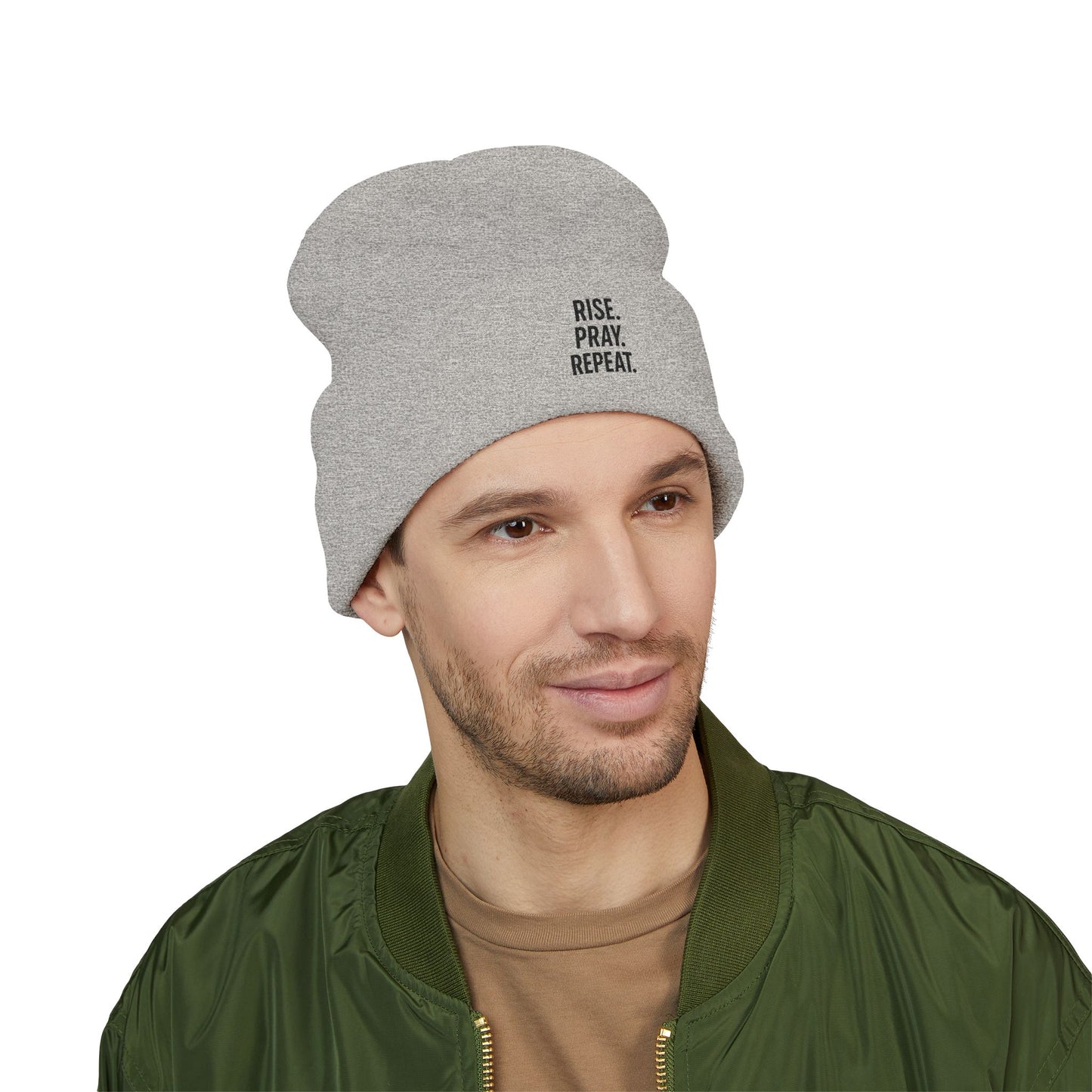Rise Pray Repeat, cuffed beanie Hat, Gift for Her, Beanie for God Lovers, Cozy Style for All Occasions