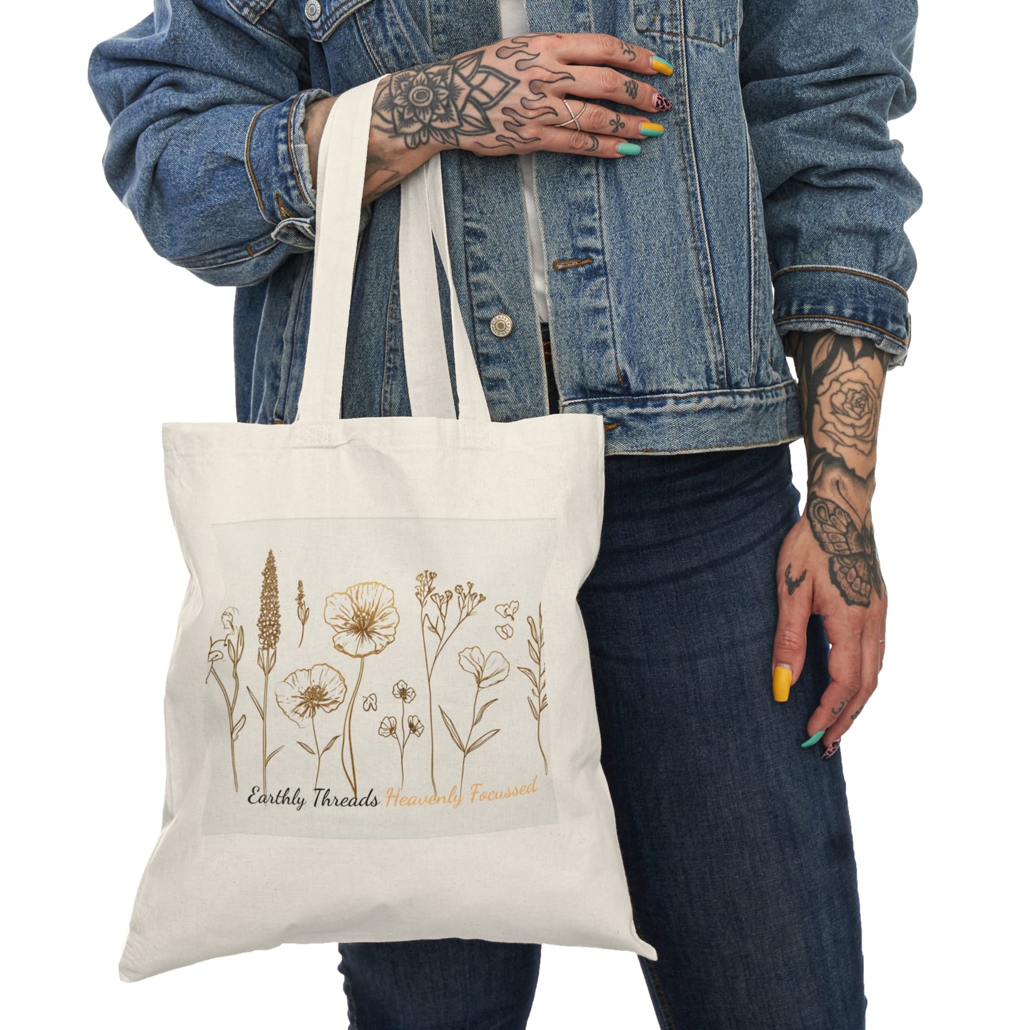 Eco-Friendly Natural Tote Bag, Floral Design, Sustainable Shopping Bag, Gift for Nature Lovers, Boho Tote, Everyday Essential