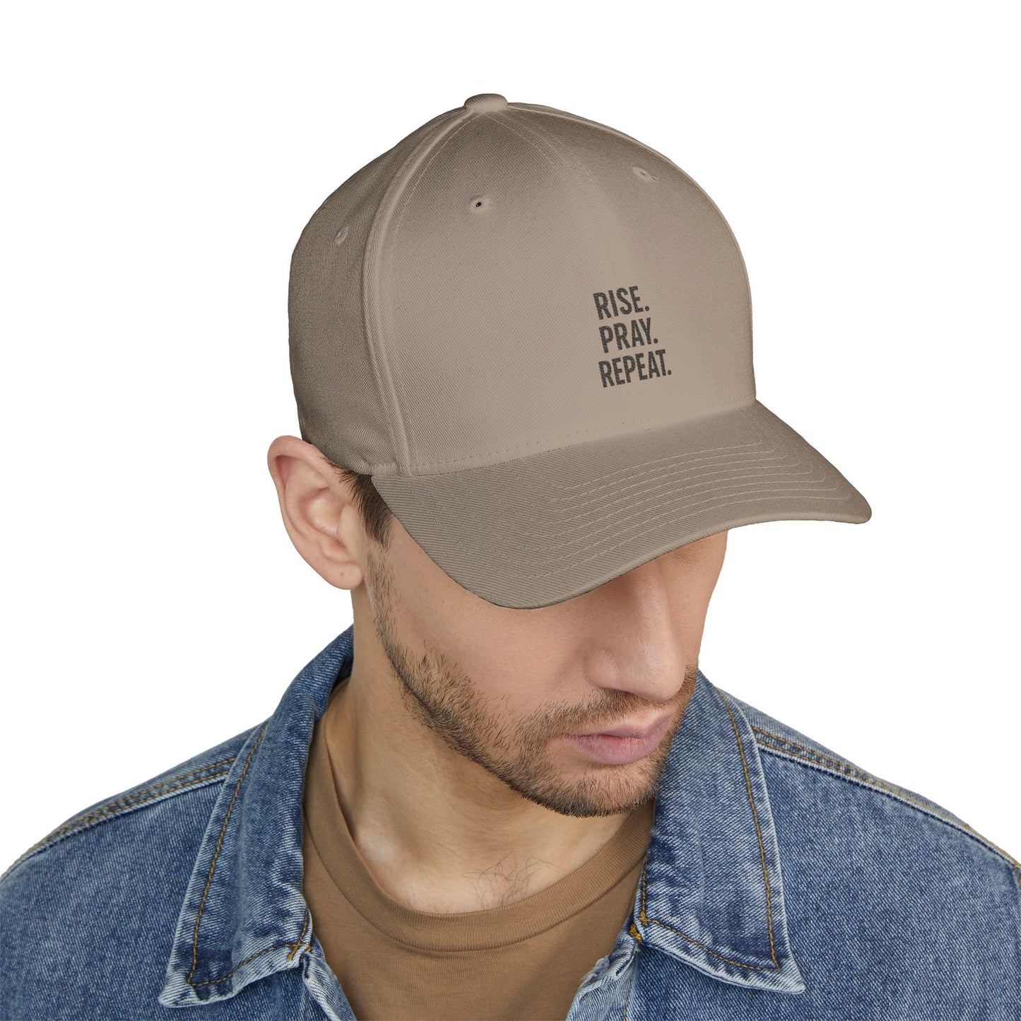 Pray & Rise Cap - Motivational Closed-Back Hat for Faith, Spirituality, Gifts, Daily Inspiration, Embroidered Apparel