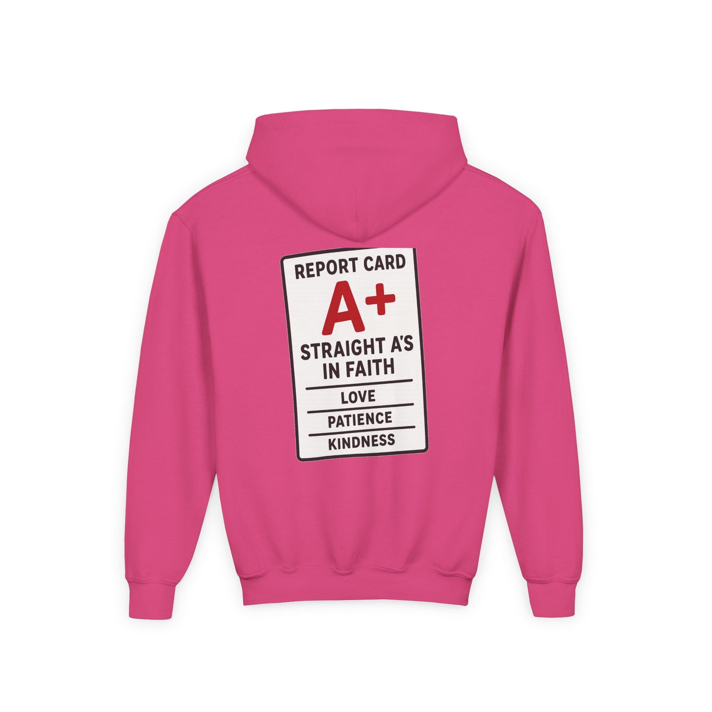 Straight A's -Faith-Focused Youth Hoodie for Encouragement, Youth Sweatshirt, Inspirational Gift, Confirmation, Back to School Apparel, Report Card Design