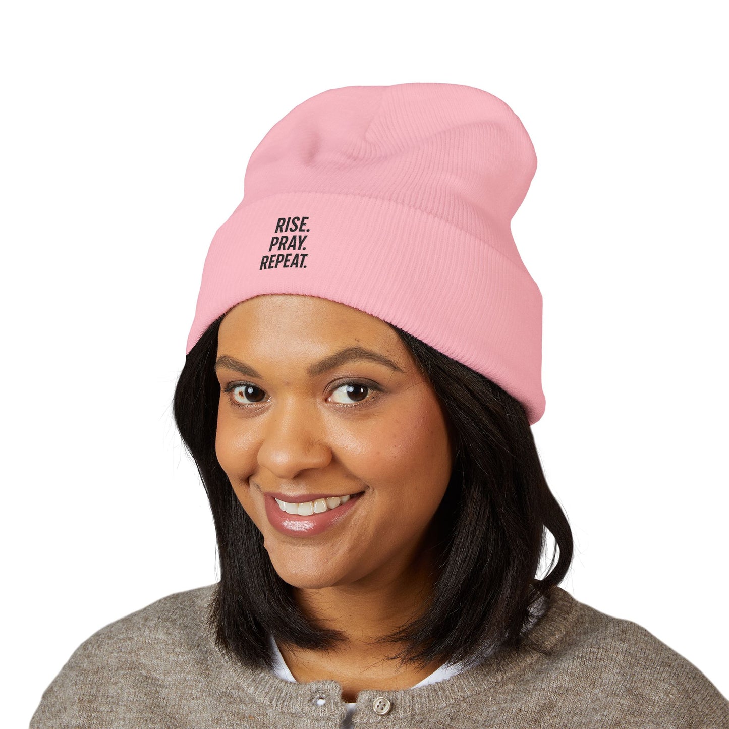 Rise Pray Repeat, cuffed beanie Hat, Gift for Her, Beanie for God Lovers, Cozy Style for All Occasions