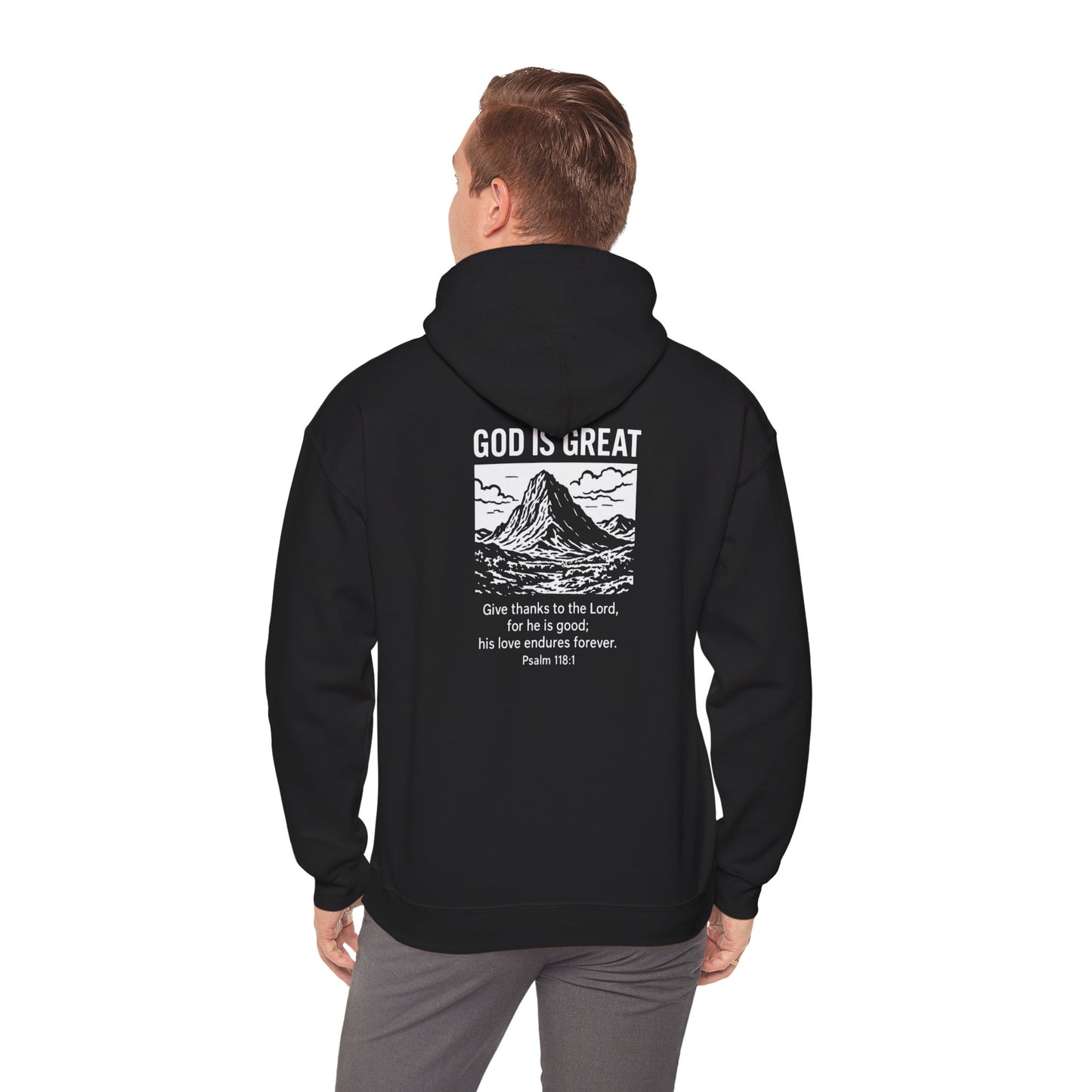 Faith-Inspired Hooded Sweatshirt with Psalm 136:1, Cozy Unisex Apparel for Cold Days, Perfect Gift for Worshippers, Casual Wear, [...]