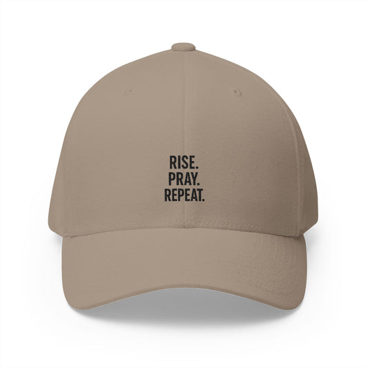 Pray & Rise Cap - Motivational Closed-Back Hat for Faith, Spirituality, Gifts, Daily Inspiration, Embroidered Apparel