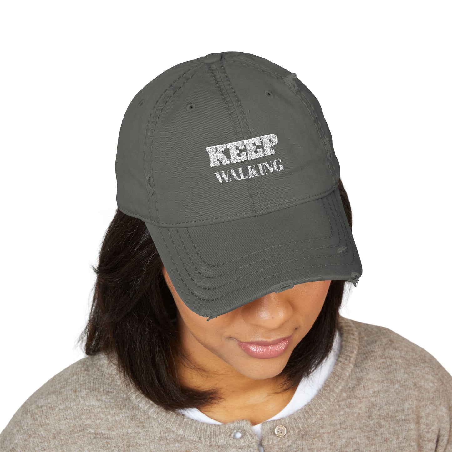 Distressed Dad Hat with 'Keep Walking' Embroidery | Vintage Cap for Dads | Casual Gift | Everyday Wear | Outdoor Adventures