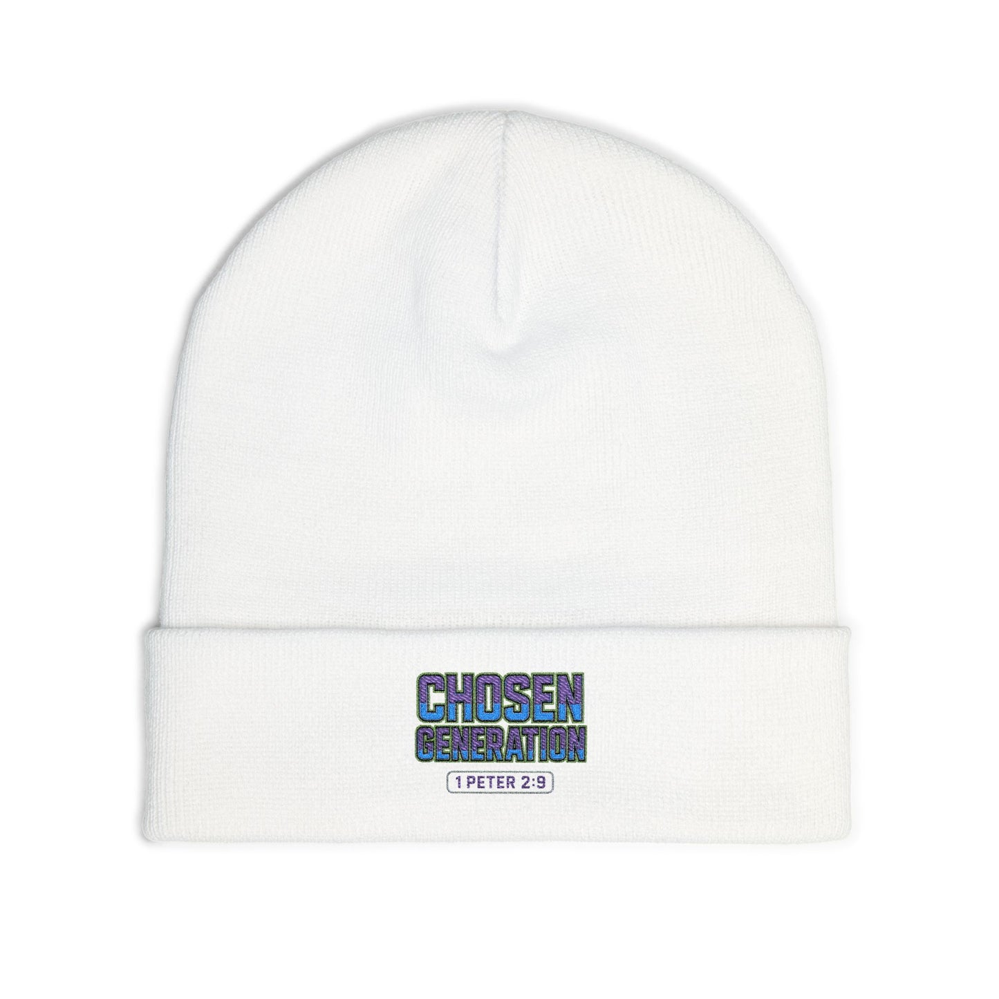 Chosen & Sanctified Embroidered Beanie — 1 Peter 2:9 Knit Hat