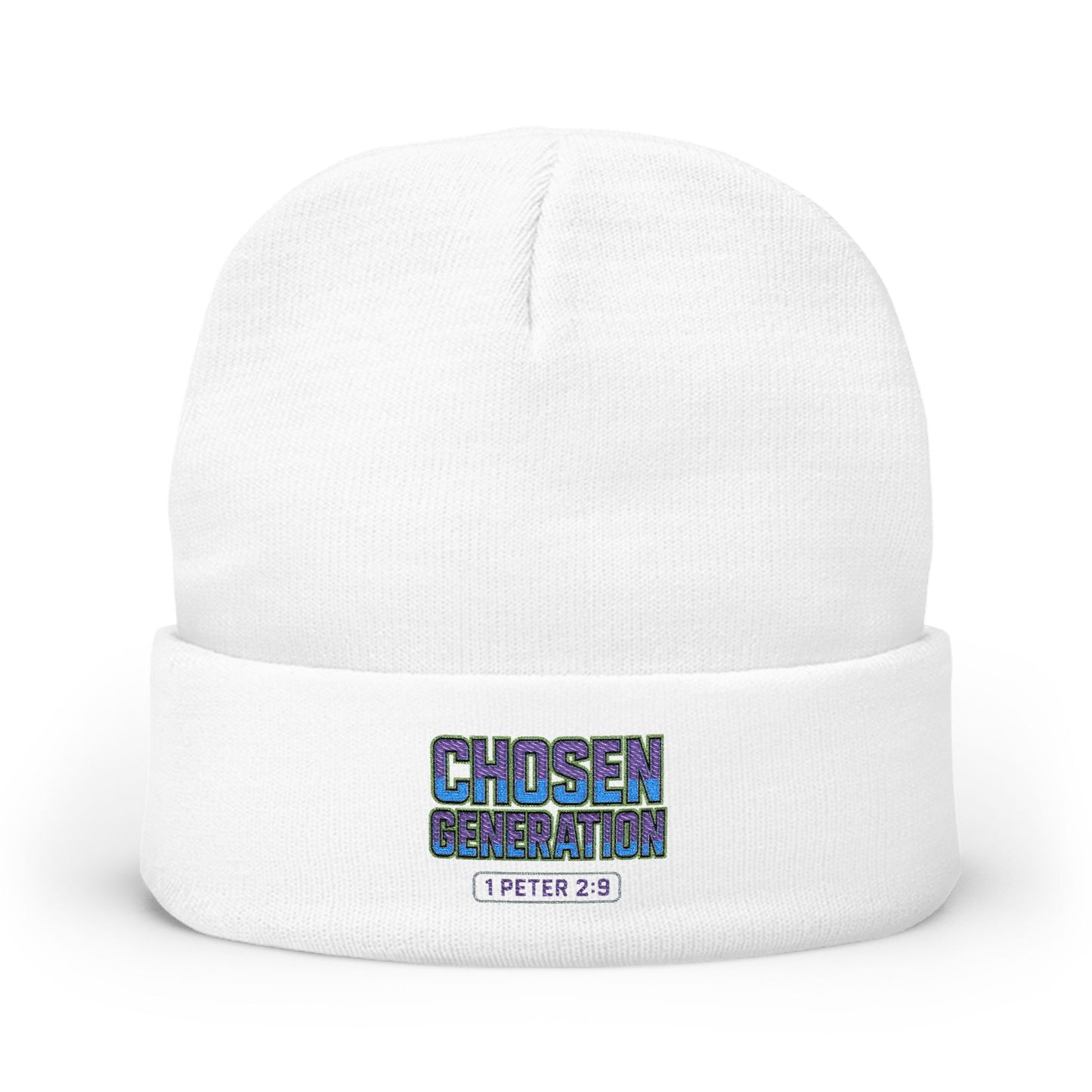 Chosen & Sanctified Embroidered Beanie — 1 Peter 2:9 Knit Hat