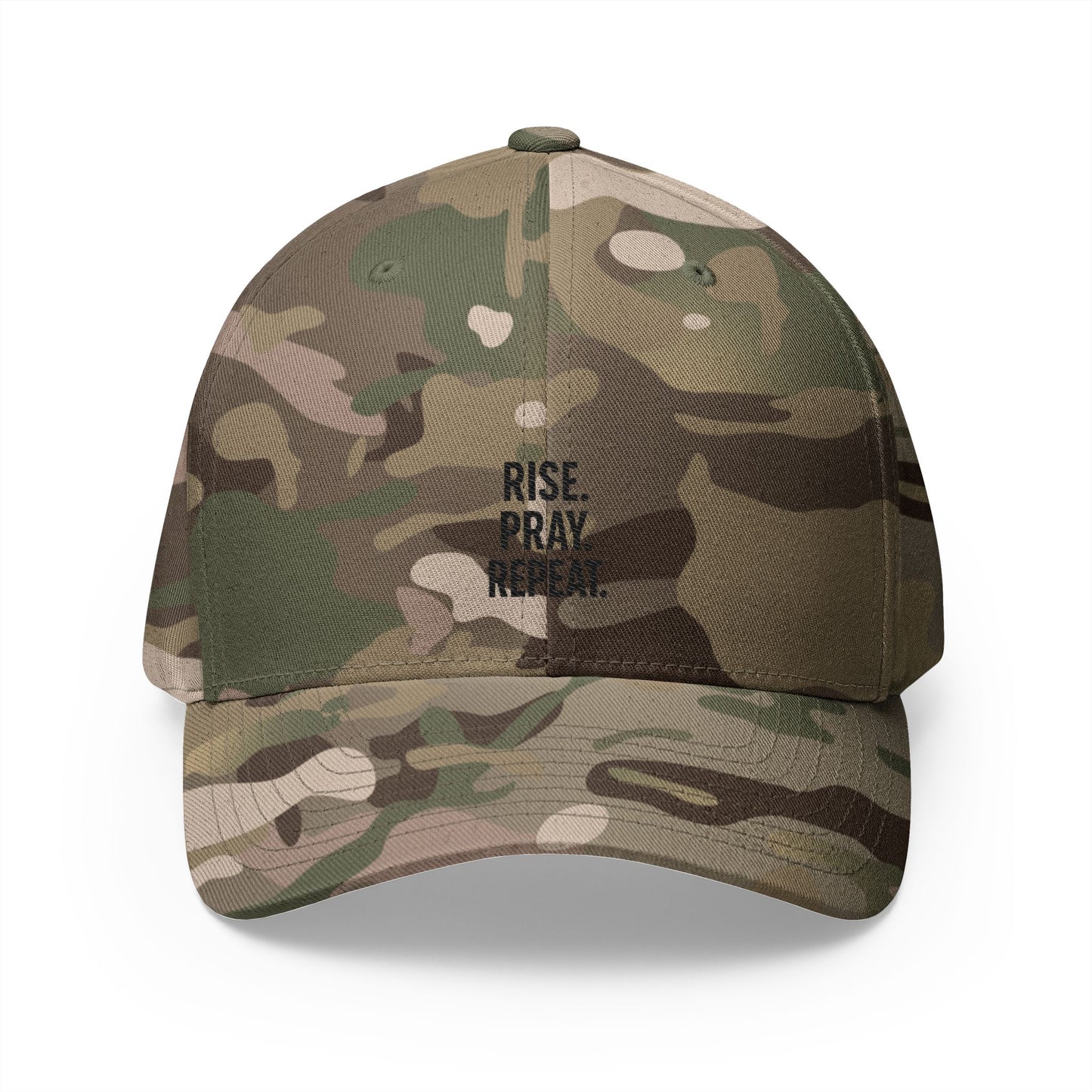 Pray & Rise Cap - Motivational Closed-Back Hat for Faith, Spirituality, Gifts, Daily Inspiration, Embroidered Apparel