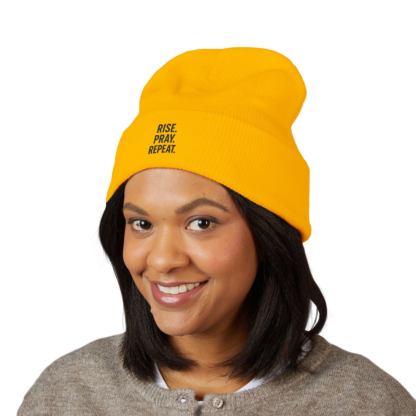 Rise Pray Repeat, cuffed beanie Hat, Gift for Her, Beanie for God Lovers, Cozy Style for All Occasions