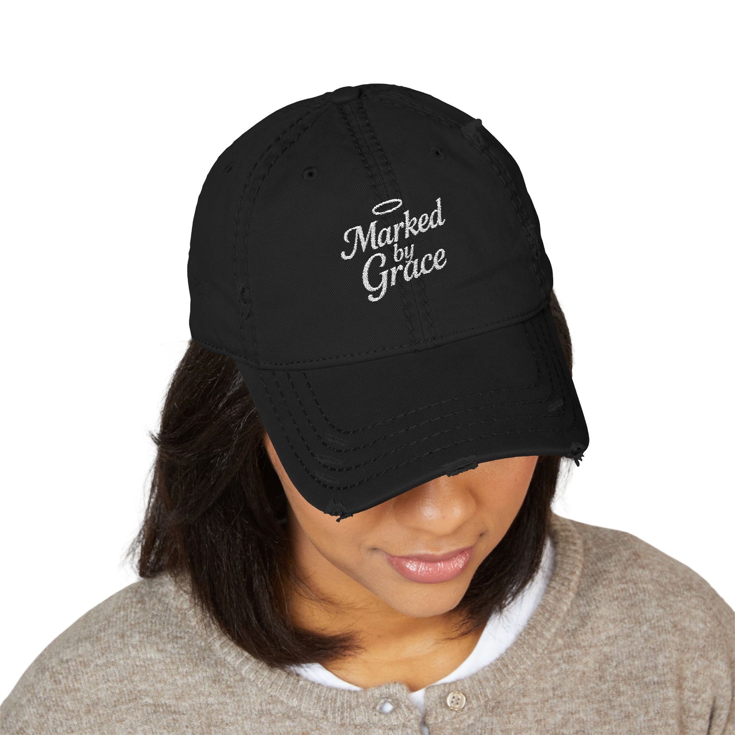 'Marked by Grace' Embroidery | distressed dad cap