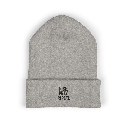 Rise Pray Repeat, cuffed beanie Hat, Gift for Her, Beanie for God Lovers, Cozy Style for All Occasions