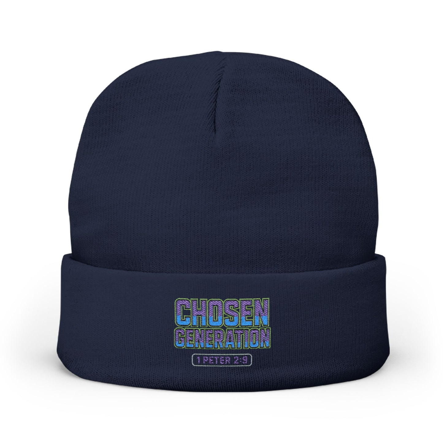 Chosen & Sanctified Embroidered Beanie — 1 Peter 2:9 Knit Hat