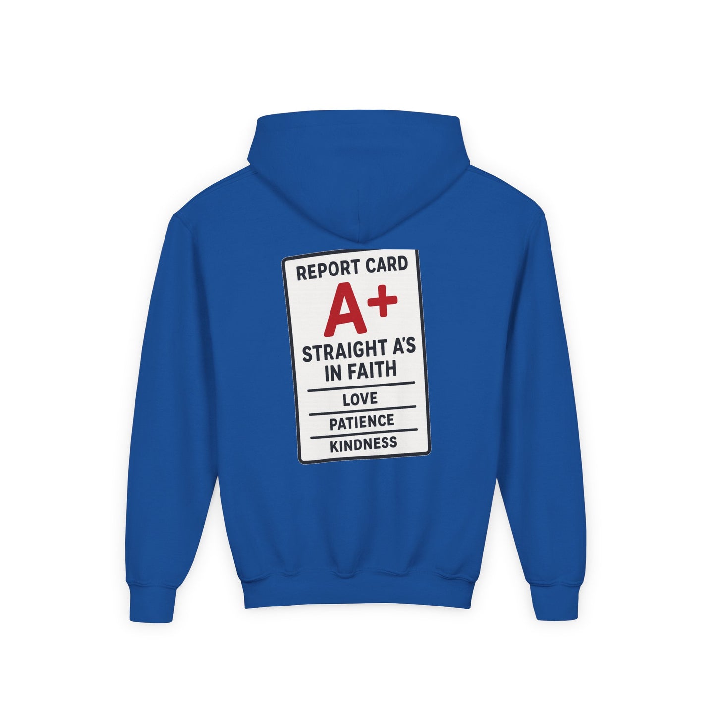 Straight A's -Faith-Focused Youth Hoodie for Encouragement, Youth Sweatshirt, Inspirational Gift, Confirmation, Back to School Apparel, Report Card Design