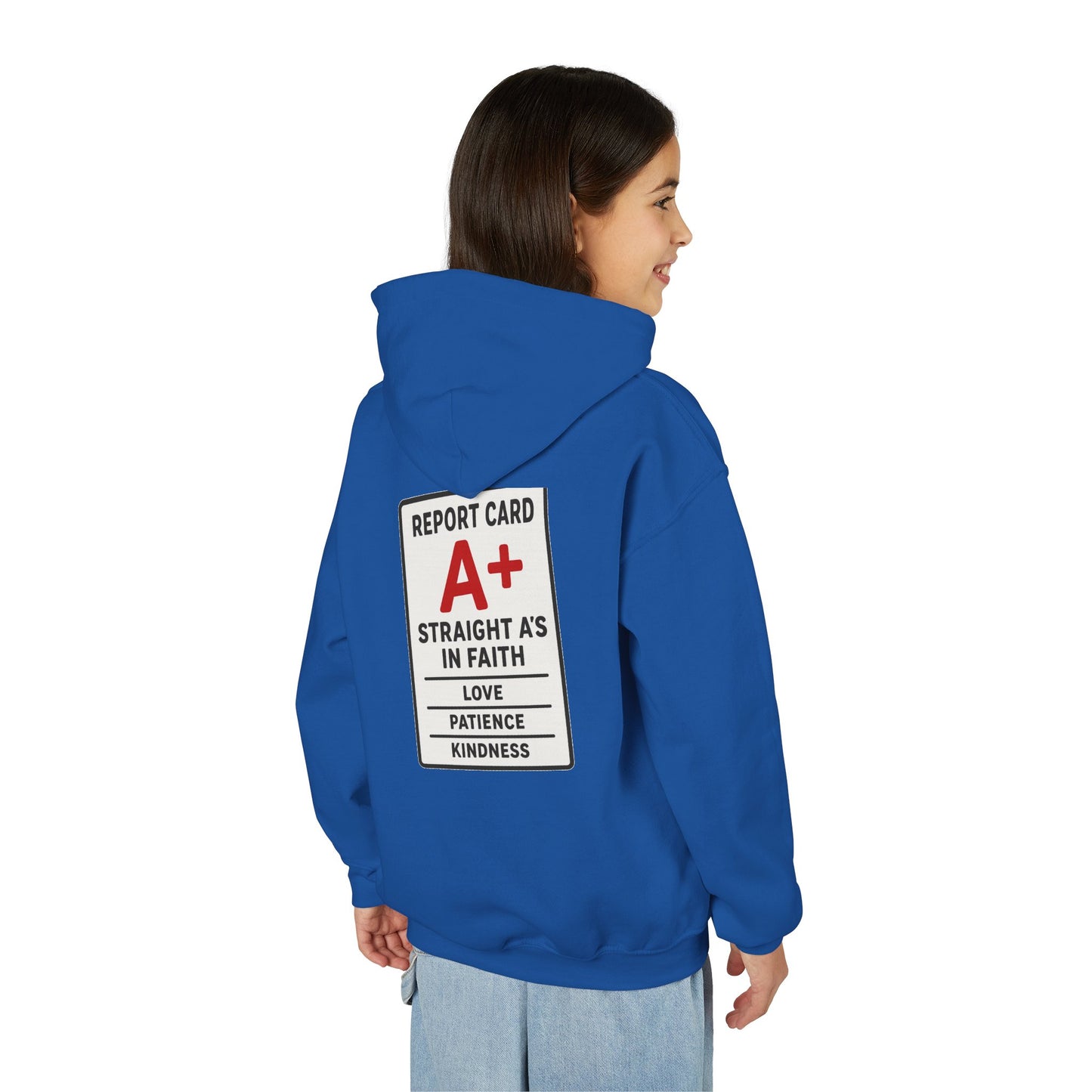 Straight A's -Faith-Focused Youth Hoodie for Encouragement, Youth Sweatshirt, Inspirational Gift, Confirmation, Back to School Apparel, Report Card Design